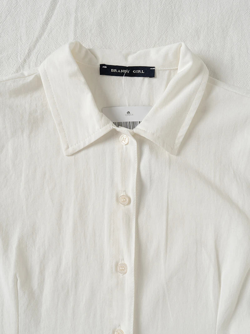 Back Lace-up White Blouse Women Peter Pan Collar Slim Short Sleeve Blouses Summer Casual Simple Sweet Chic Y2k Top Shirts Femme