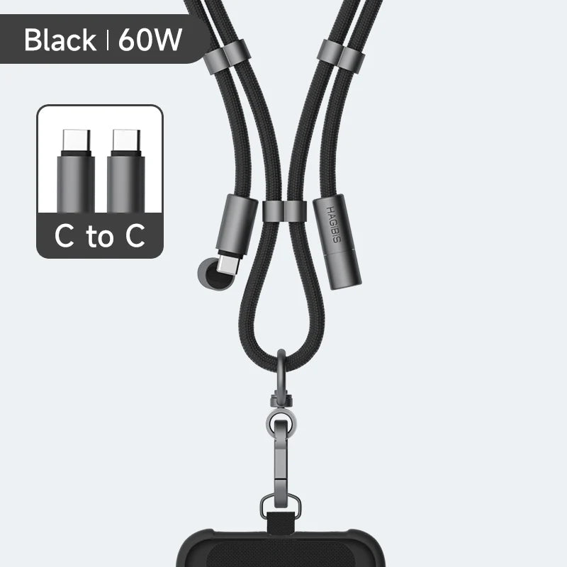 Hagibis Universal Phone Lanyard USB C Cable 2 in 1 Phone Strap C to C/C to L Charging Cord for iPhone 16/17 Pro Max Most Phones