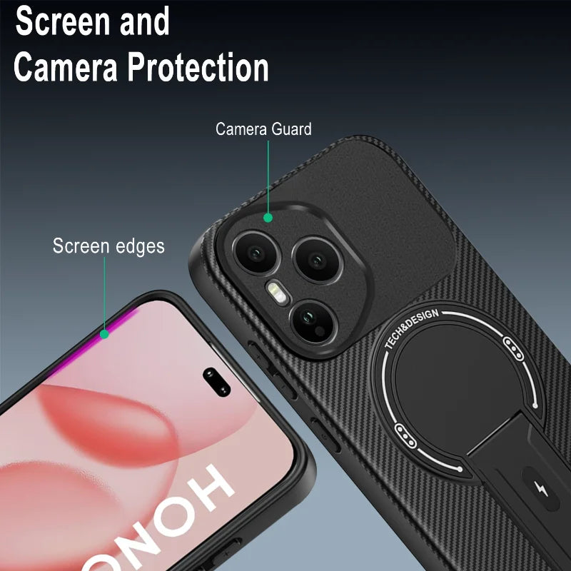 For Magsafe Wireless Charging Hidden Bracket Shockproof Phone Case For Honor 400 Pro X9C X6C X60 Pro Magic 7 Lite Back Cover