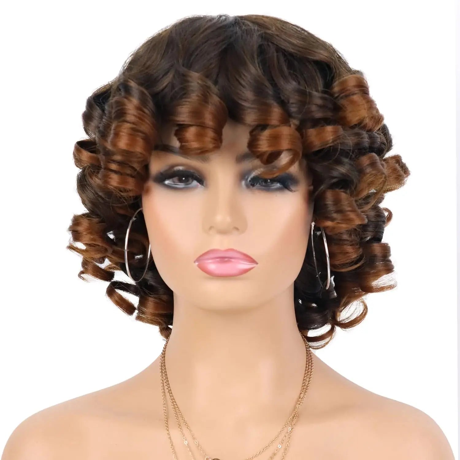 Tereshar Synthetic Short Afro Curly Wig with Bangs Big Bouncy Fluffy Short Kinky Curly Wig for Women Girls