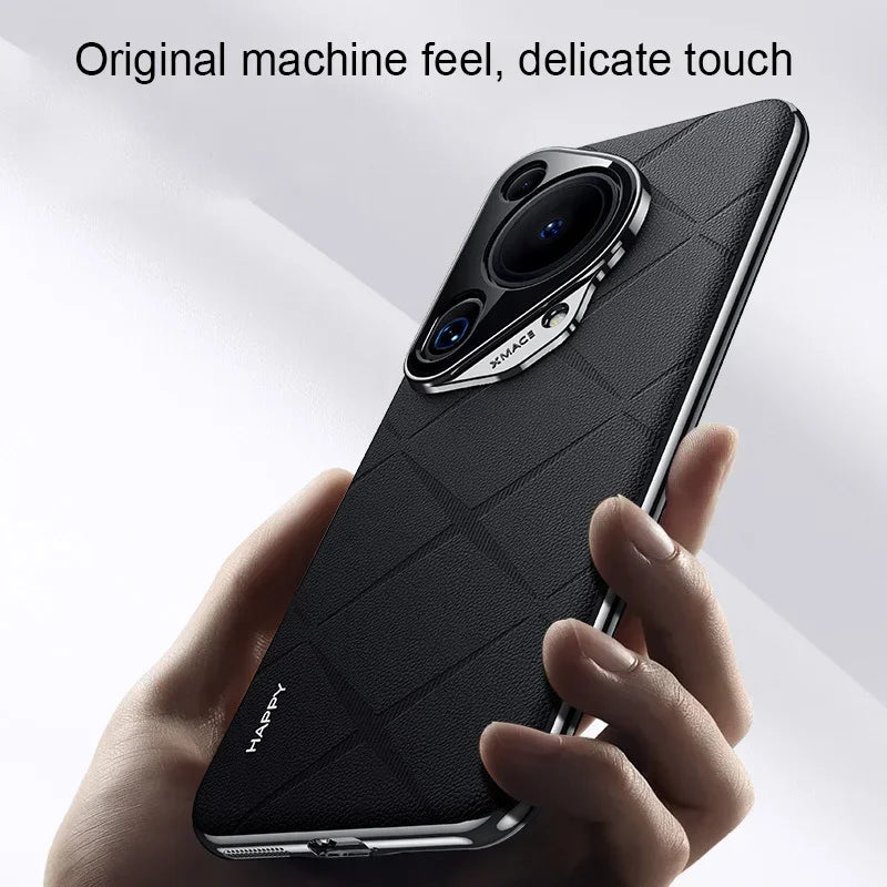 For Huawei Pura 70 Ultra Luxury Ultra-thin Plain Leather + PC Camera Protection Back Cover For Pura 70 Pro Plus