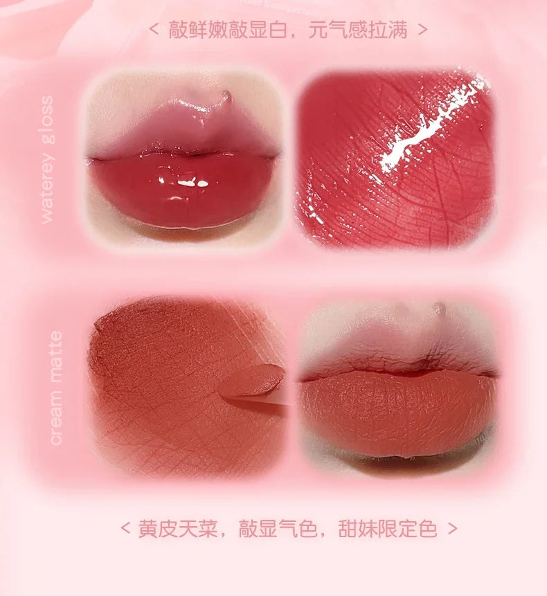 GOGO TALES Double Lip Gloss Mirror Finish Nude Color Korean Lipstick Matte Non-Sticky Lip Mud Long-Lasting Vegan Makeup