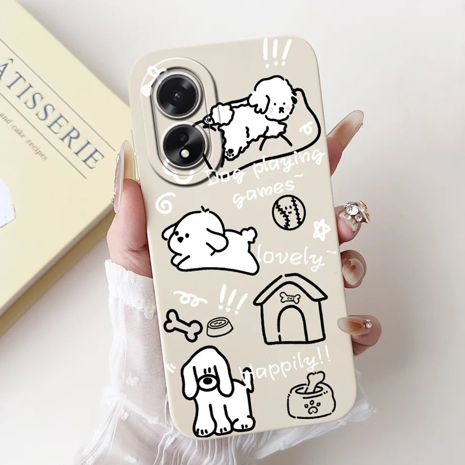 For Oppo A38 CPH2579 Phone Case New Fashion Soft Matte Silicone Rabbit Flower Goothic Style Capa For Oppo A18 CPH2591 Back Cover