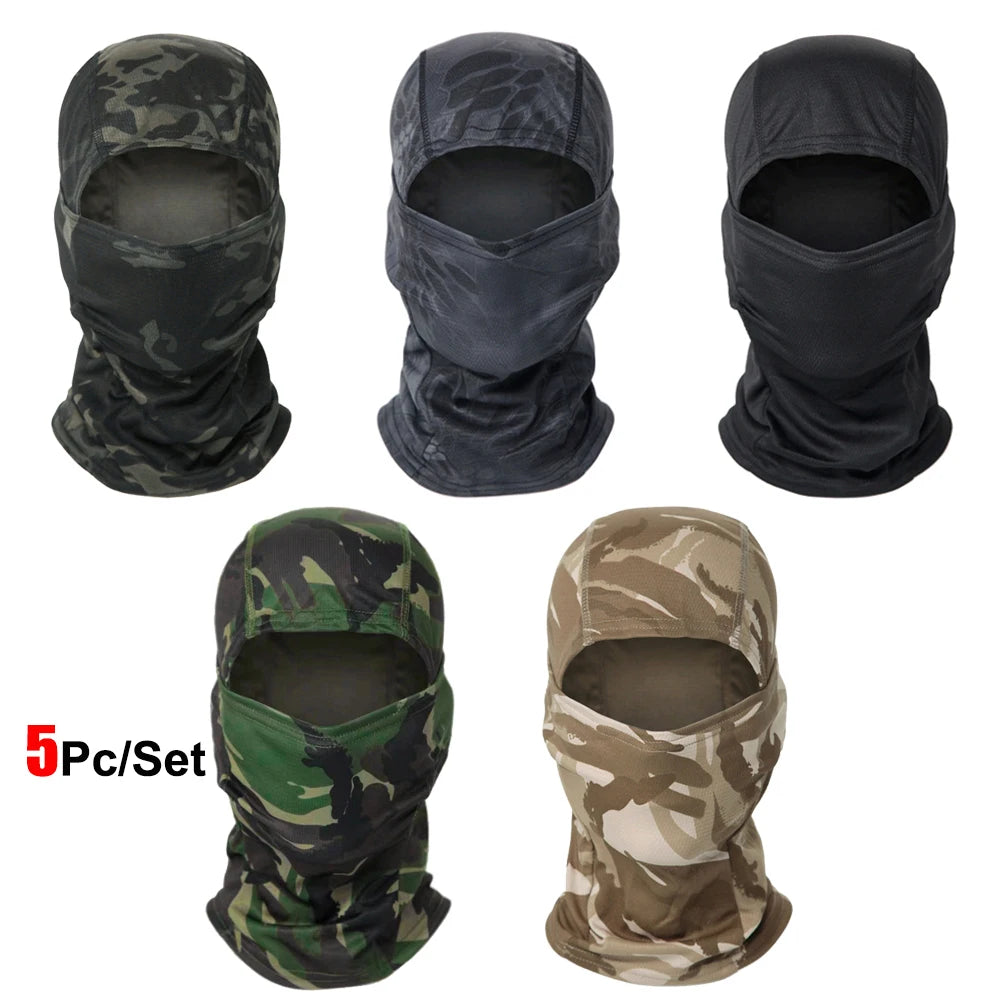 5Pcs/Set Camouflage Balaclava Hat Cycling Full Face Mask Multi Functional Scarf Headscarf Motorcycle Bike Skiing Helmet Lining