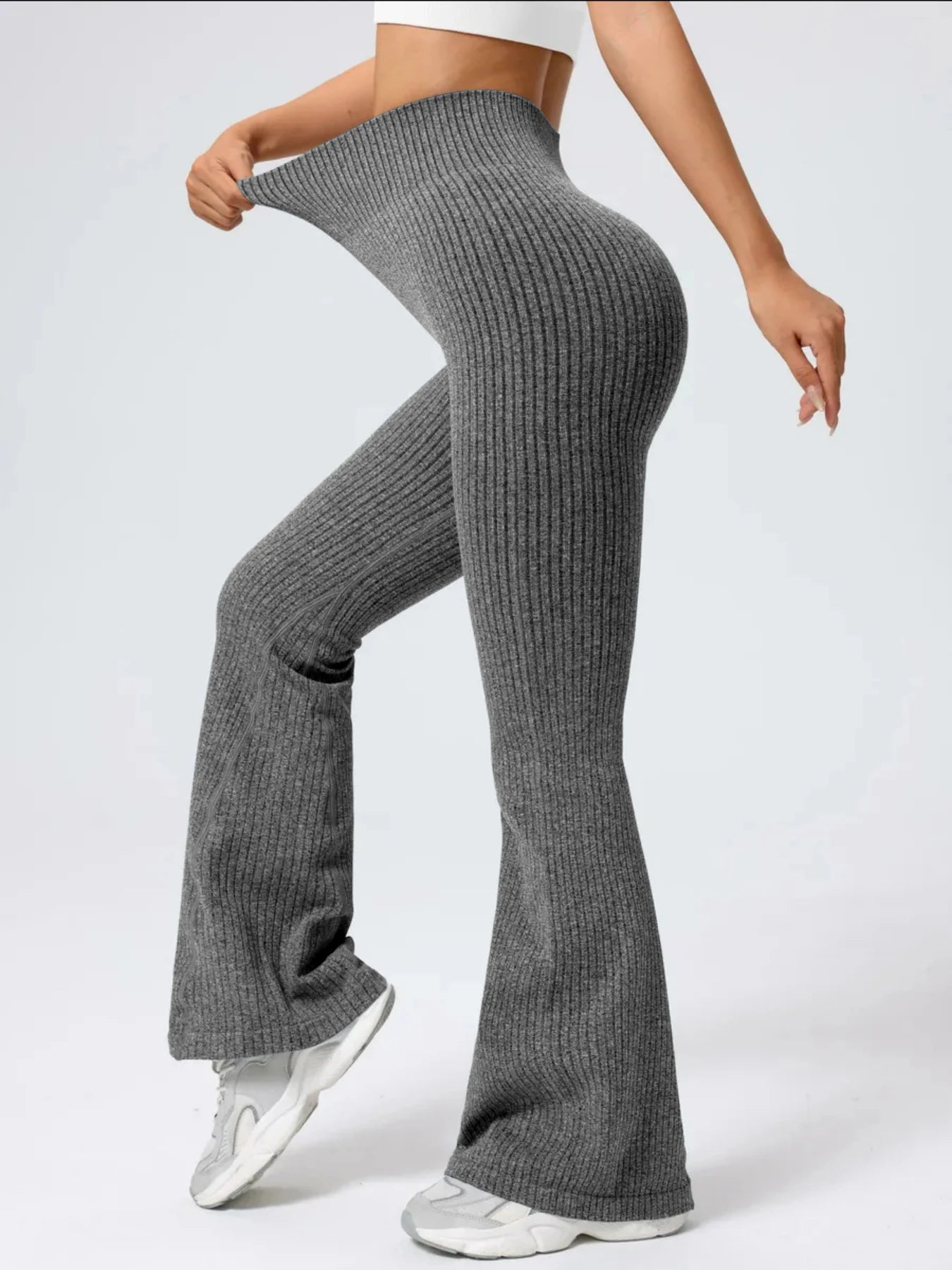 High-waisted tapered flared yoga pants, high-waisted butt-lifting fitness leggings, peach-shaped butt sports long pants, wide-le