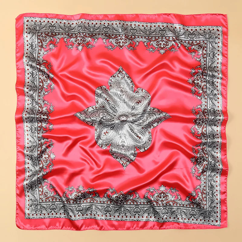 90x90CM Square Scarf New Luxury Design Popular Silk Style The Four Seasons Scarves Women Sunscreen Beach Kerchief Hijab