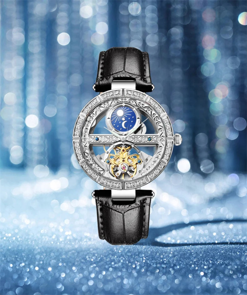 Luxury Women's Waterproof Skeleton Tourbillon Mechanical Watches Night Glow Beauty Elegant Mechanical Watch For Women