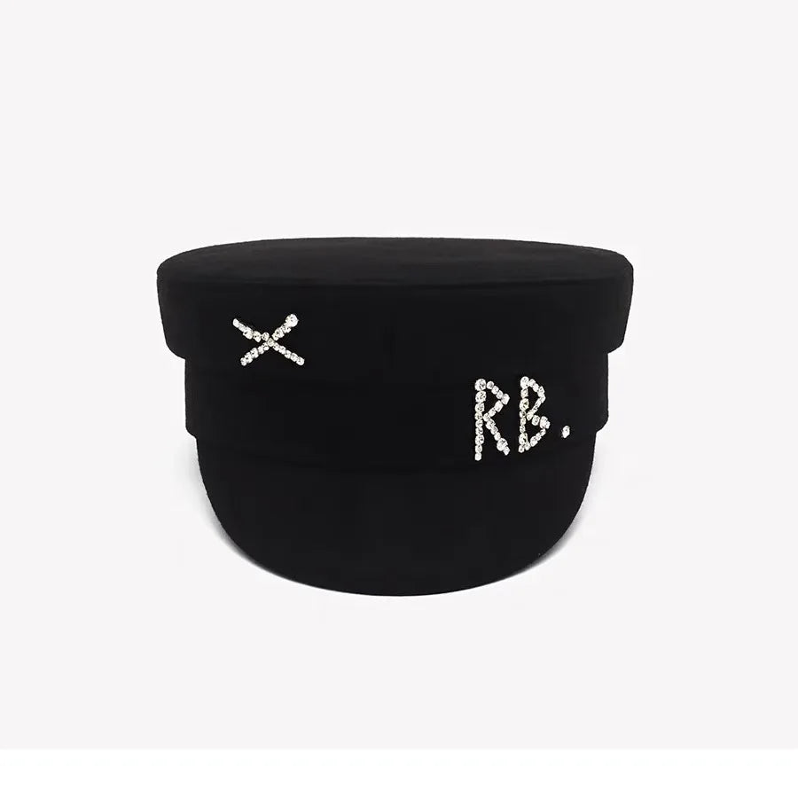 Designer Brand Wool Newsboy caps Women Diamond Letter Flat Top Cap Solid Color Militray Hat Fashion Streetwear Navy Hat