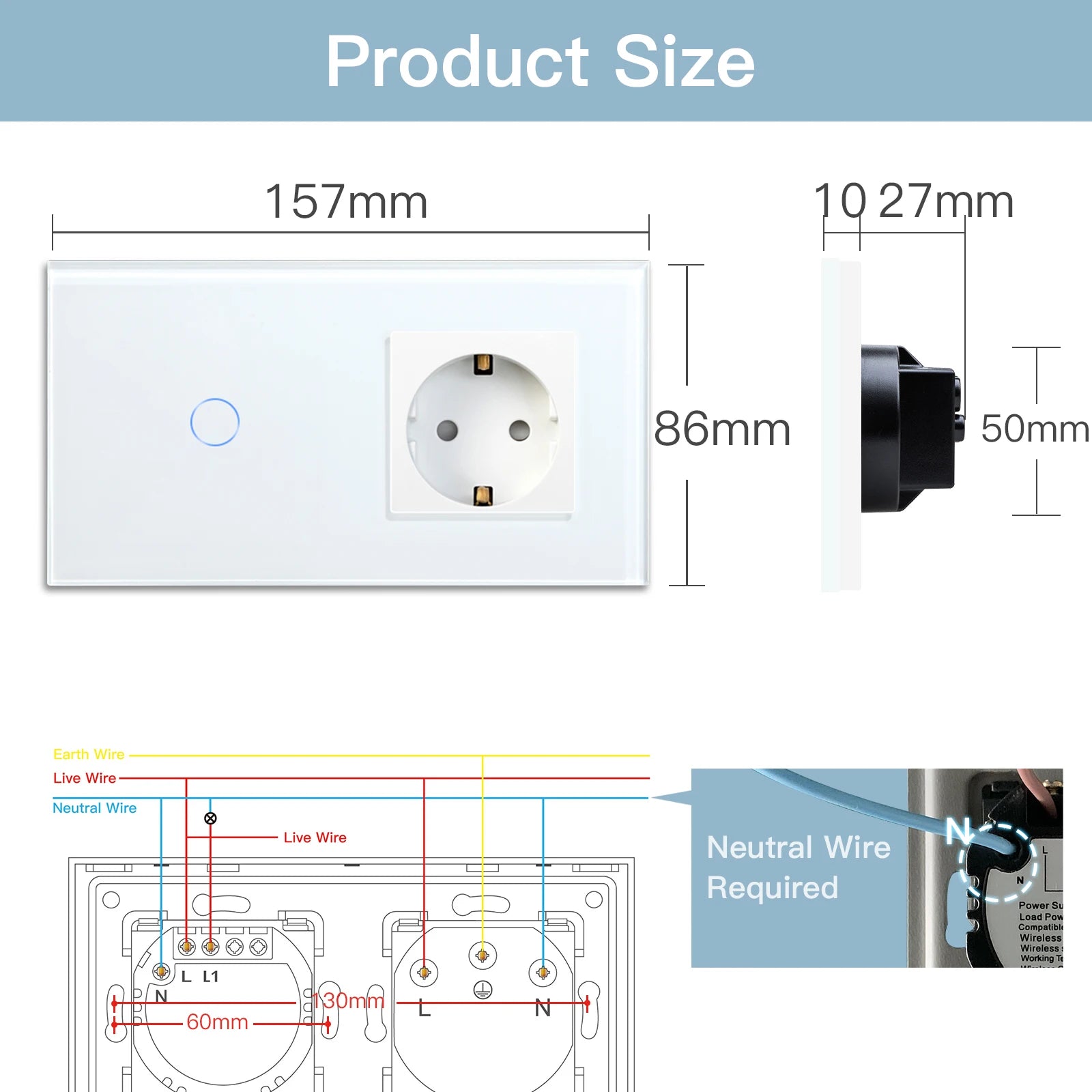 Bseed EU Zigbee Touch Switch 1/2/3Gang 2Way Smart Light Switch Wall Socket USB Type-C Charge Port Tuya Google Home Alexa Control