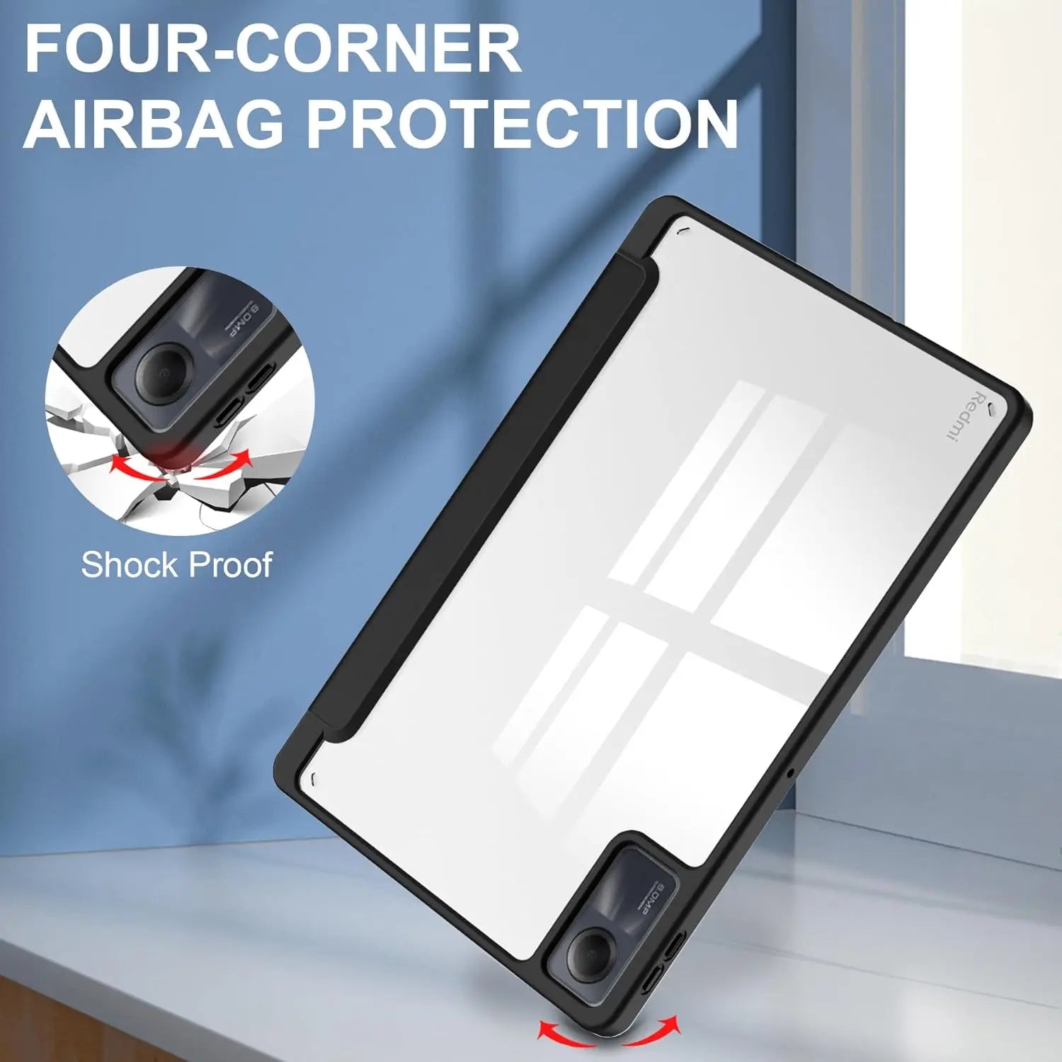 Tri-Folding Flip Tablet Cover For Xiaomi Redmi Pad SE 11 inch 2023 Acylic Transparent Back Case Pencil Holder Auto Sleep/Wake