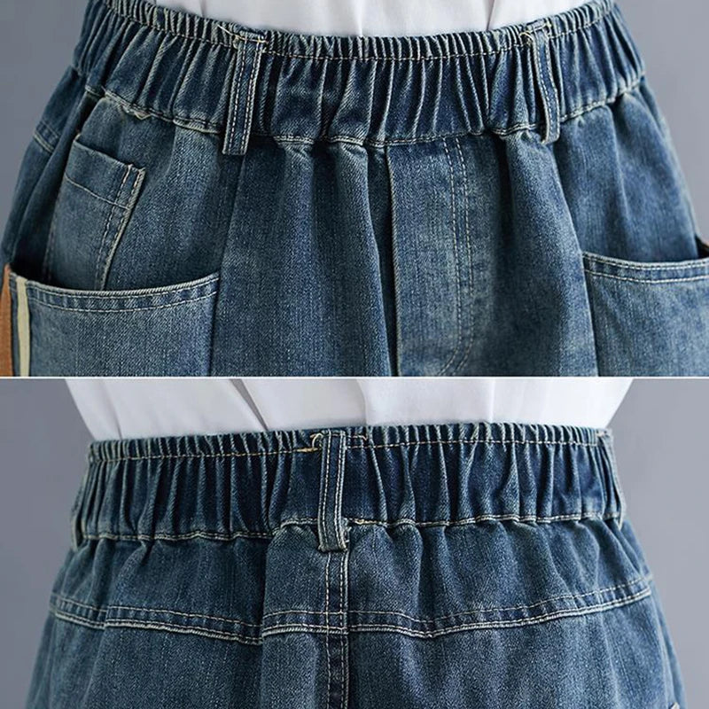 Light Blue Baggy Harem Jeans Mom Elegant Casual Elastic Waist 86-90cm Capris Denim Pants Korean Fashion Chic Cowboy Pantalones
