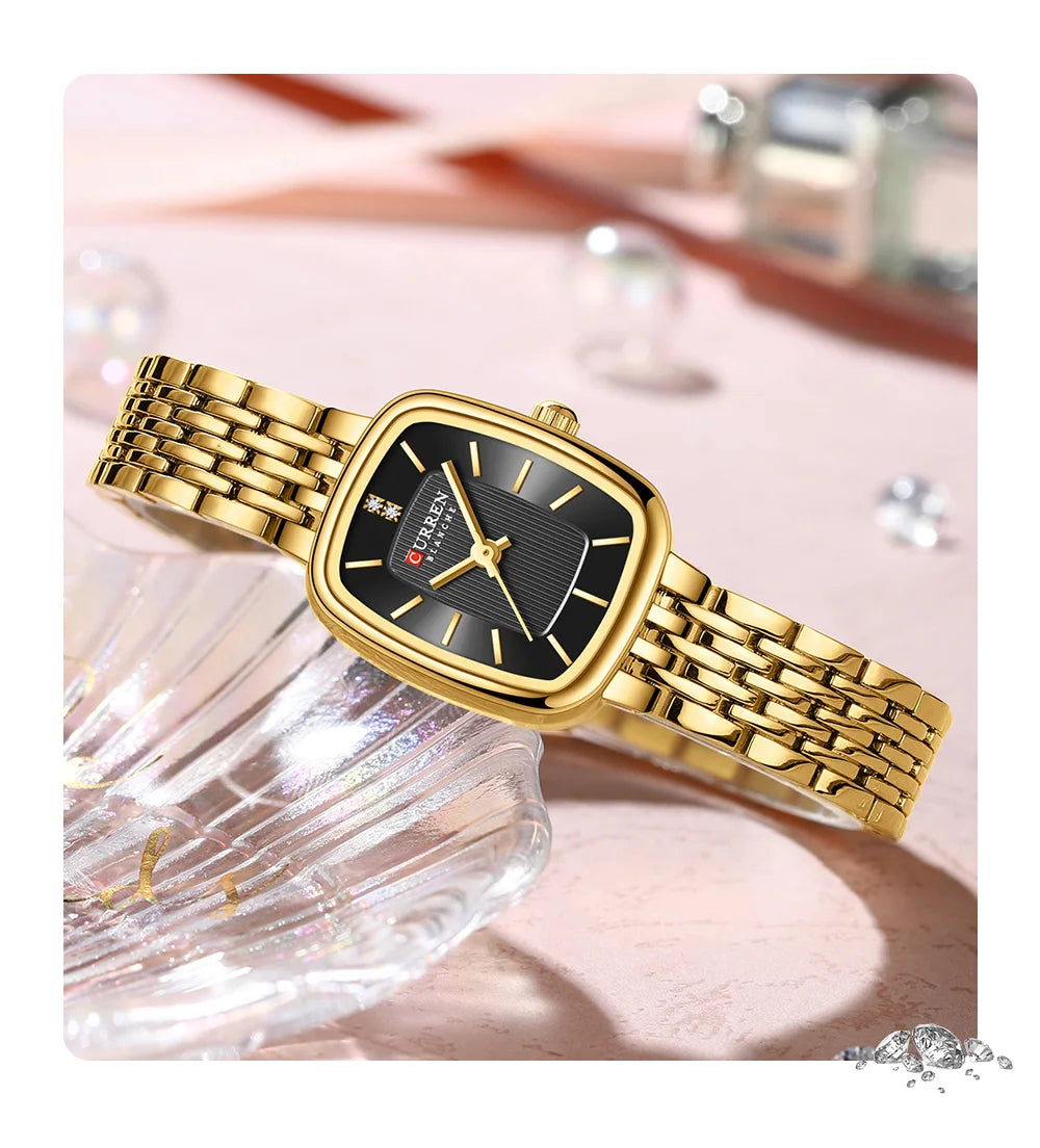 CURREN Fashion Dress Watches for Ladies Simple Quartz Stainless Steel Bracelet Wristwatch