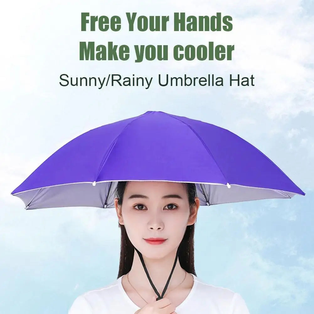 Rain Umbrella Hat Foldable Sun Shade Waterproof Fishing Headwear Cap Beach Head Hats Double-Layer UV Protection Sunscreen