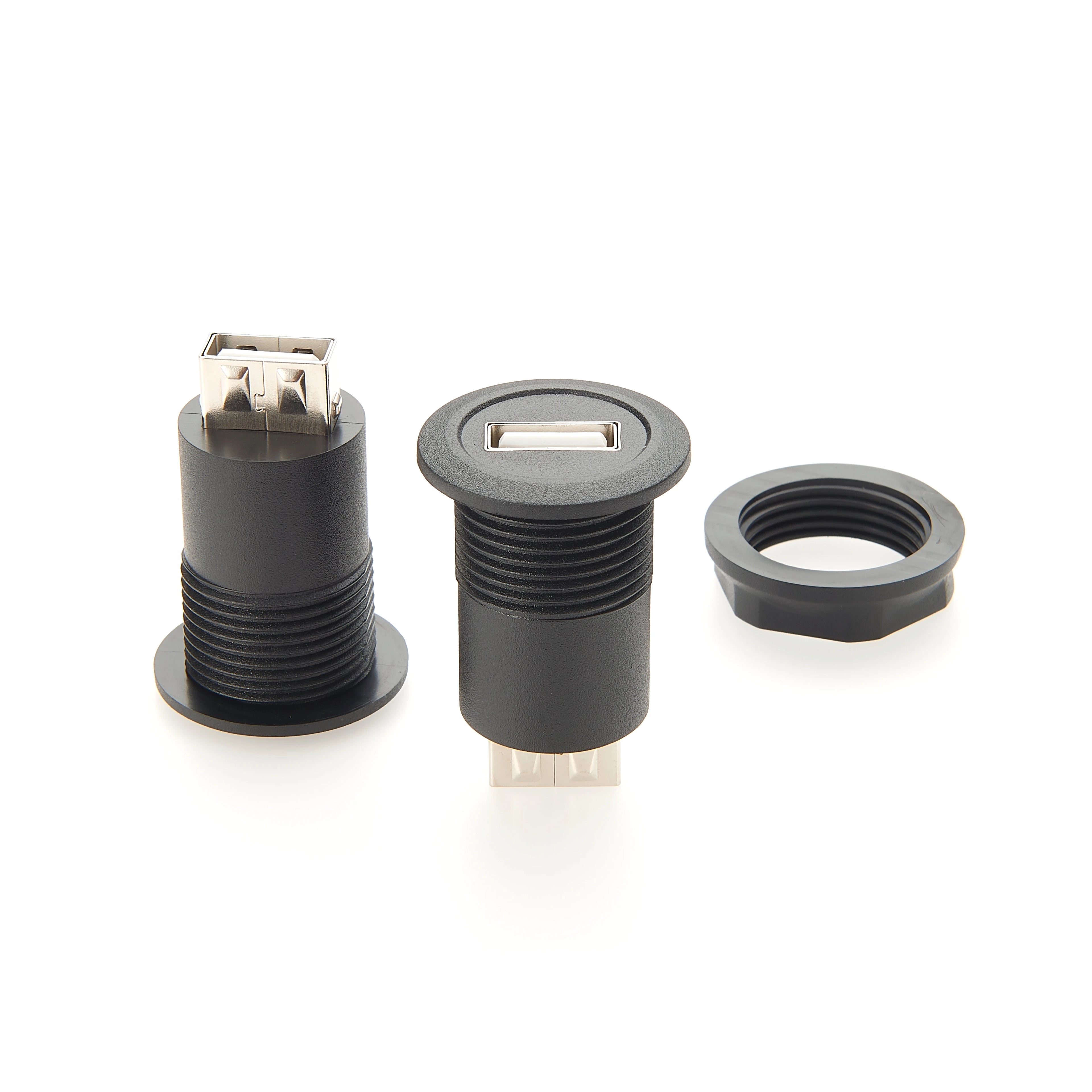 USB 2.0 A Female to Female Connector Round Flush Panel Mount 480Mbps USB Type A Bulkhead Feedthrough Adapter Socket Extender