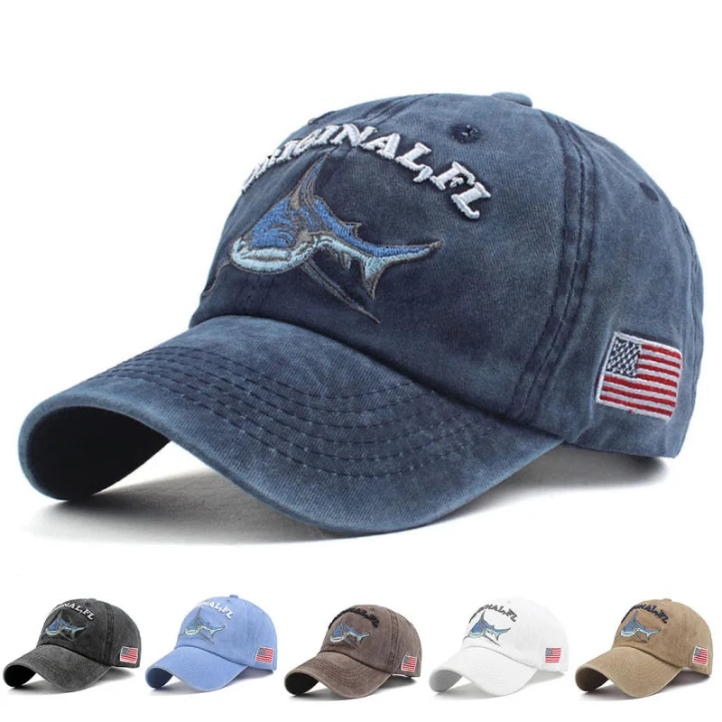 Hot-Selling Shark Embroidered Baseball Cap for MeninsTrendy Fashion Sunshade Sunscreen Baseball Cap Unique Niche