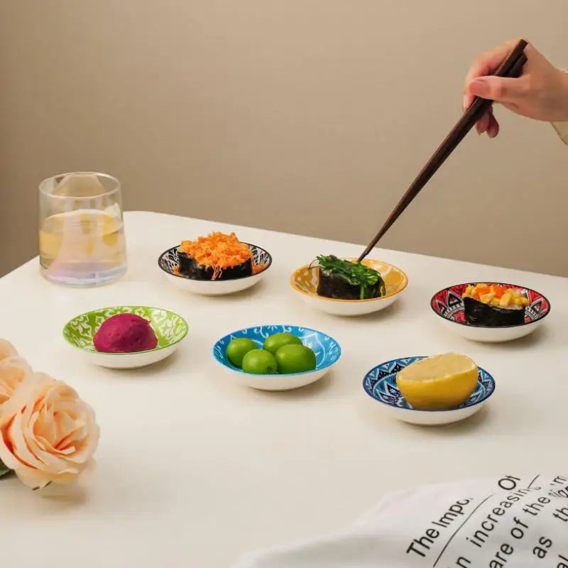 【HGPA】Ceramic Condiment Dishes, Bohemian Style Plates, Sauce Dishes, Suitable For Kitchens, Restaurants, Sushi Shops