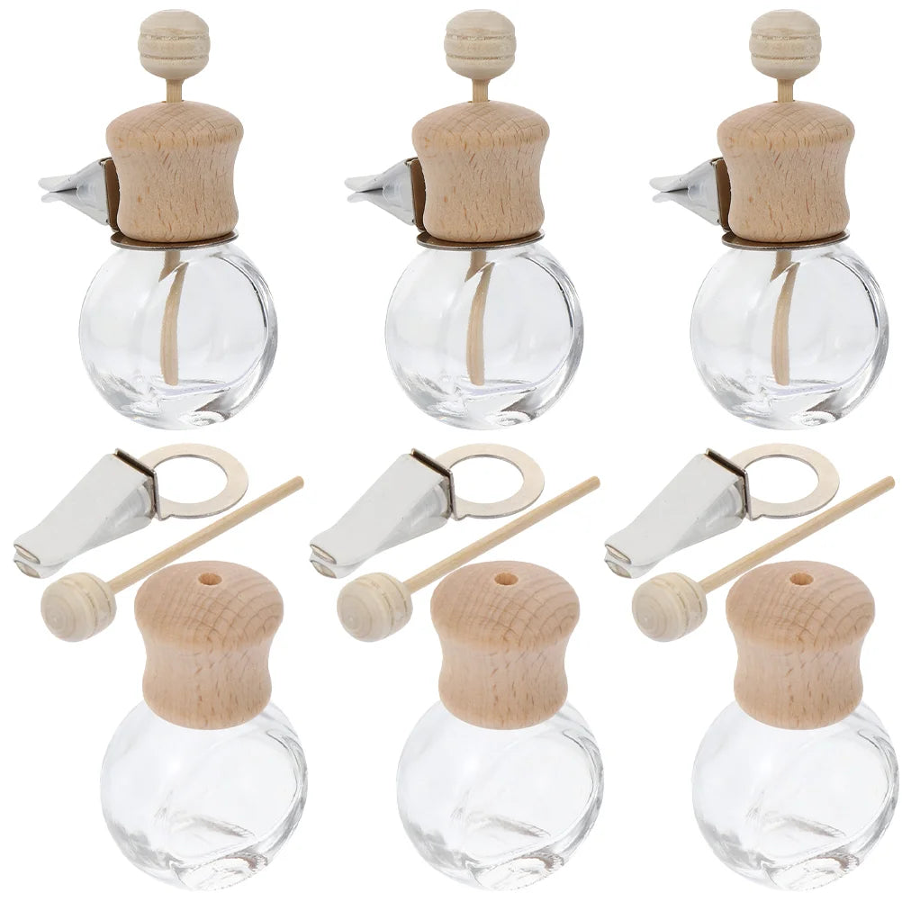 6Pcs Car Air Freshener Aromatherapy Bottle Scent Diffuser Compact Essential Oil Glass Holder Automotive Fragrance Accessories