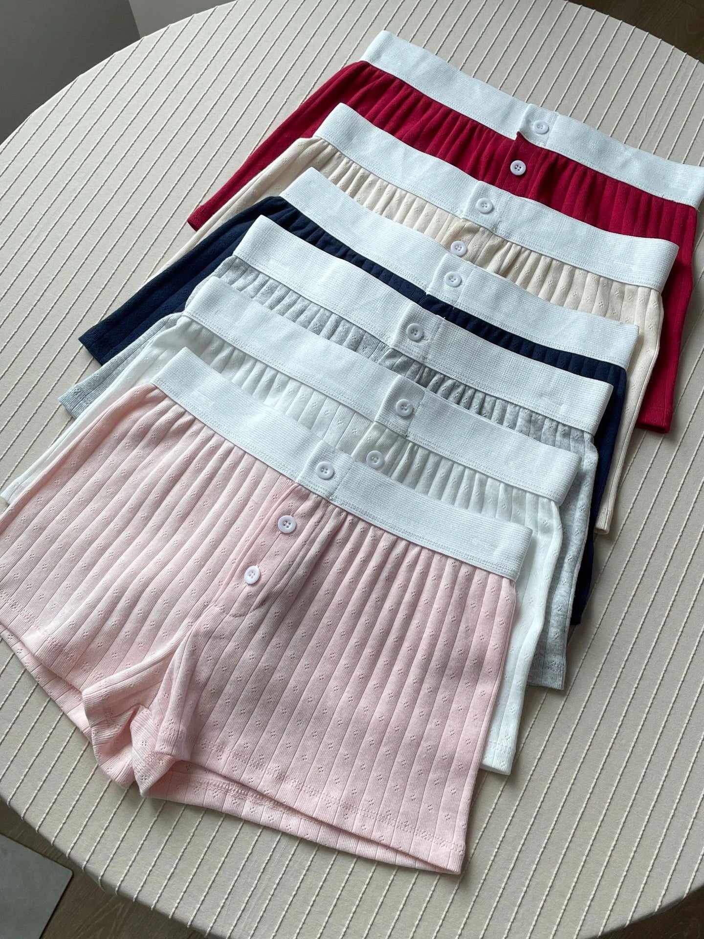 Floral Eyelet Cotton Boy Shorts Woman Summer Three Buttons Patchwork Elastic Waist Straight Short Pant Sweet Cute Home Underwear