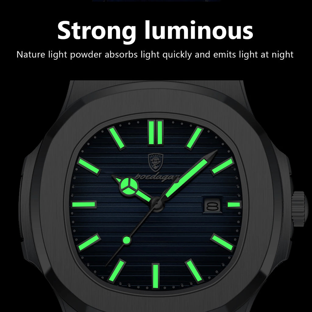 POEDAGAR Luxury Original Man Watch Date Waterproof Luminous Square Men Wristwatch High Quality Leather Men's Quartz Watches Male