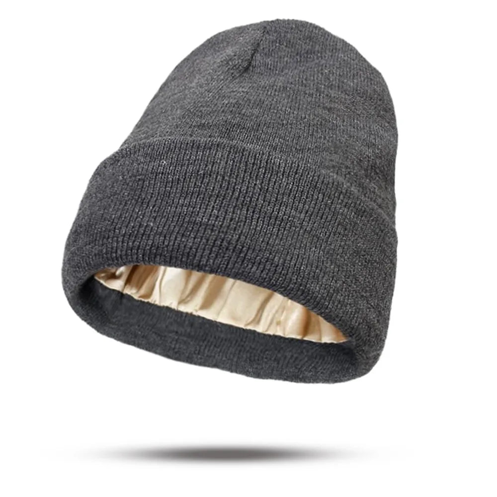 Women's Hats for Autumn&Winter-Comfortable Stylish Versatile Warm-Keeping Hairstyle-Protecting Knitted Satin Woolen Hats