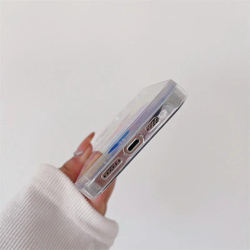 Fruit Floating Icons Quicksand Case for iPhone 16 15 Pro Max Clear Hard Plastic Protective Coque Liquid Sand Cover Phone Housing