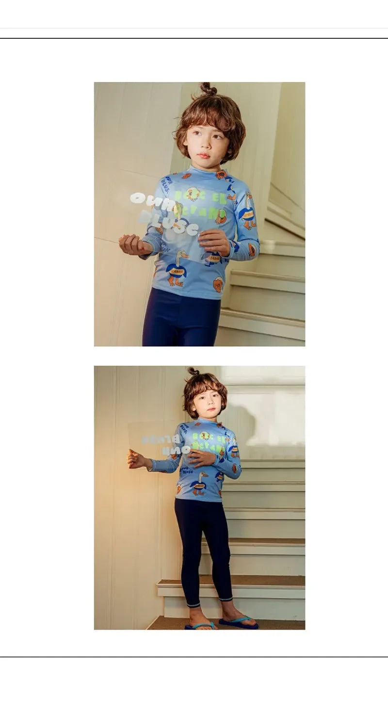 Children's Swimsuit for Boys 2025 New Style Baby Long Sleeved Long Pants Three Piece Set Sunscreen for Boys Aged 3-12 Swimsuit