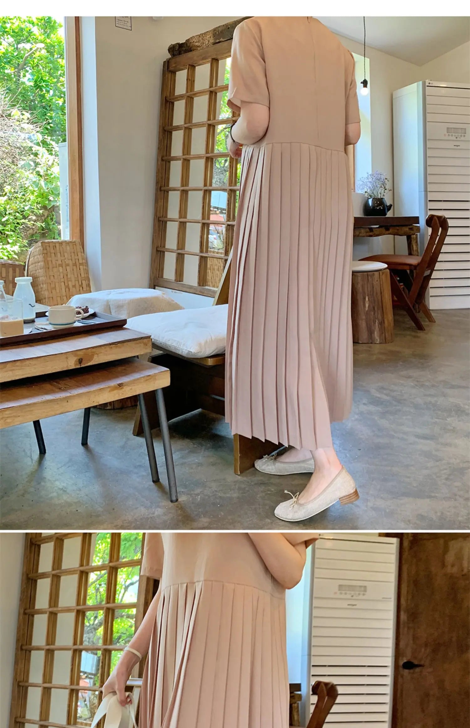 Summer 2024 Korean Sle Loose Slimming ort Sve Chiffon Pleated Long Dr Women's Casual Knee-Over Maxi Dr