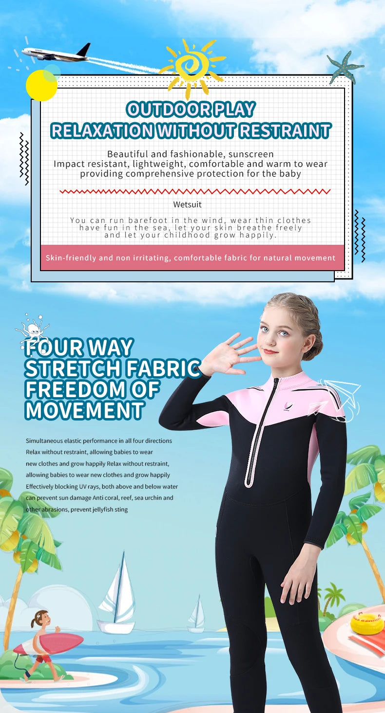 Children's 2mm 3mm Neoprene Wetsuit One-piece Long Sleeve Diving Suit Cold Proof Sunscreen Surfing Swimming Snorkeling Swimsuit