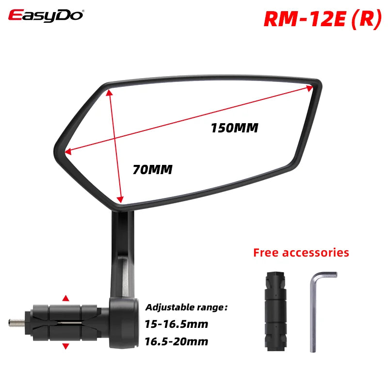 EASYDO Bicycle Mirror Universal WideRange 360° Adjustable Rearview Mirror Electric Scooter Convex Glass Durable Bike Accessories