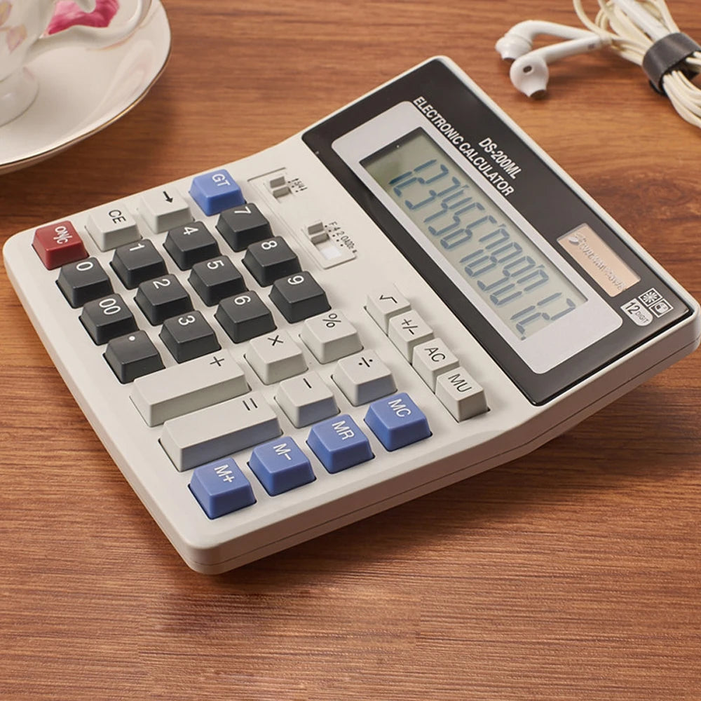 DS-200ML 12 Digits Solar Calculator Dual Power Supply Electronic Calculator Office Supplies For Office School Accounting Tools
