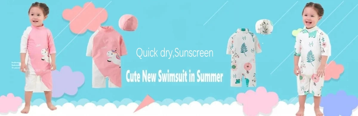2024 baby boys girls swimwear with cap surfing Wear  swimming suit infant toddler kids children Sunscreen beach bathing Suit