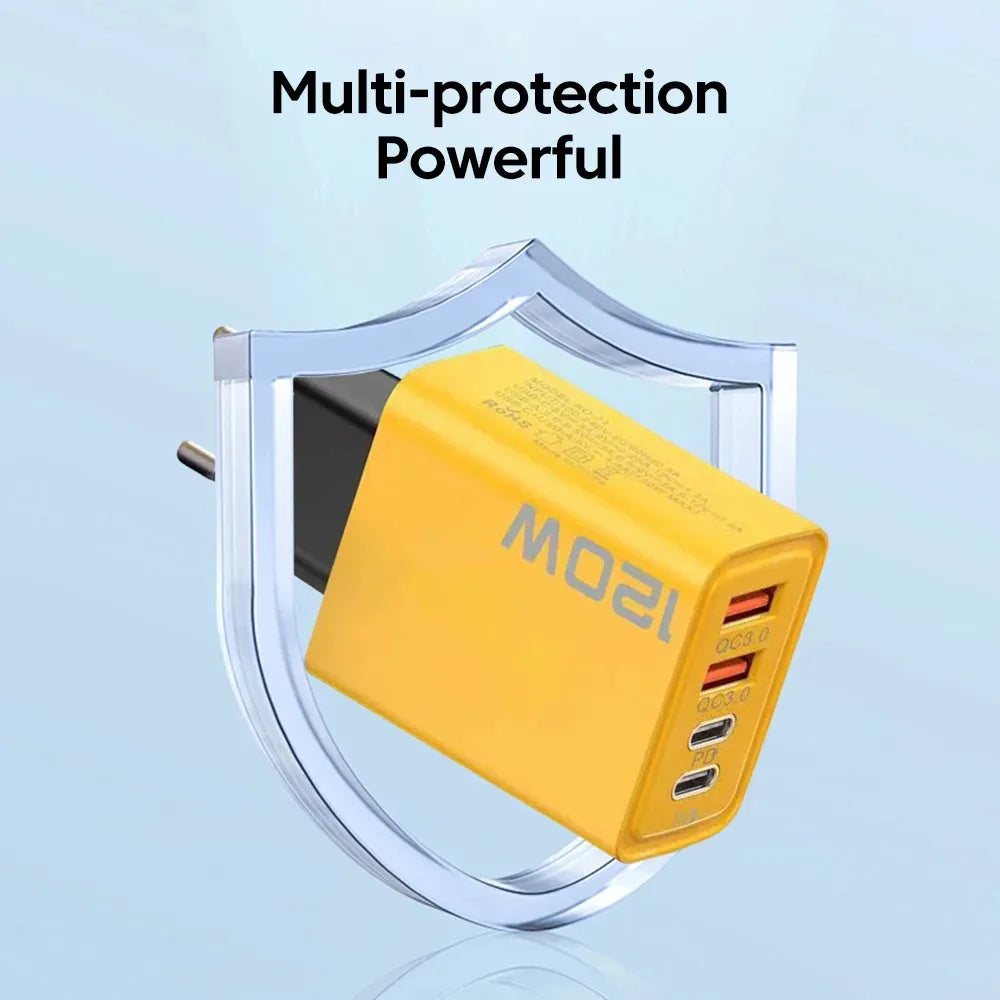 4 Port USB C PD Charger Total 120W Fast Charger Type C Quick Charge 3.0 USB Charger Adapter For iPhone Samsung Xiaomi Phone Plug