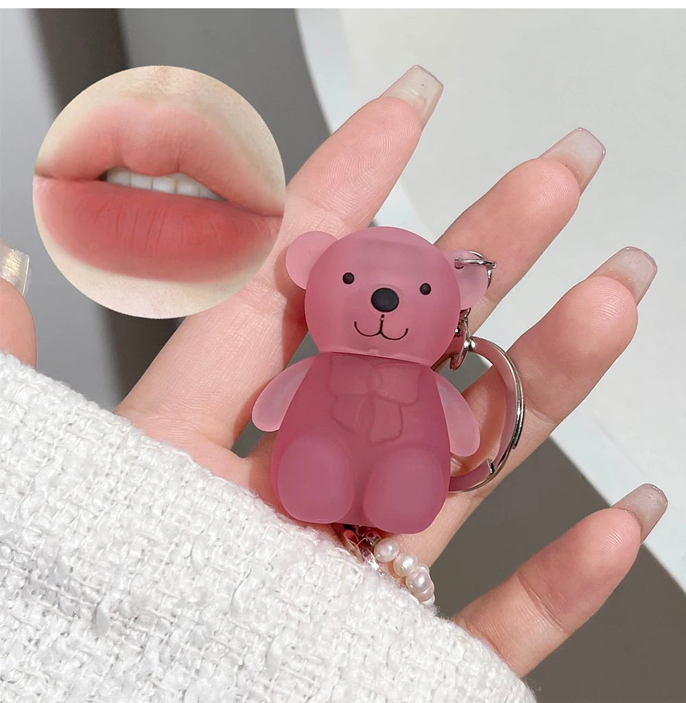 ART VALUE Cute Bear Liquid Lipstick Keychain Matte Nude Sexy Red Lipgloss Lasting Non-stick Cup Lipstick Makeup Lip Stain Tint
