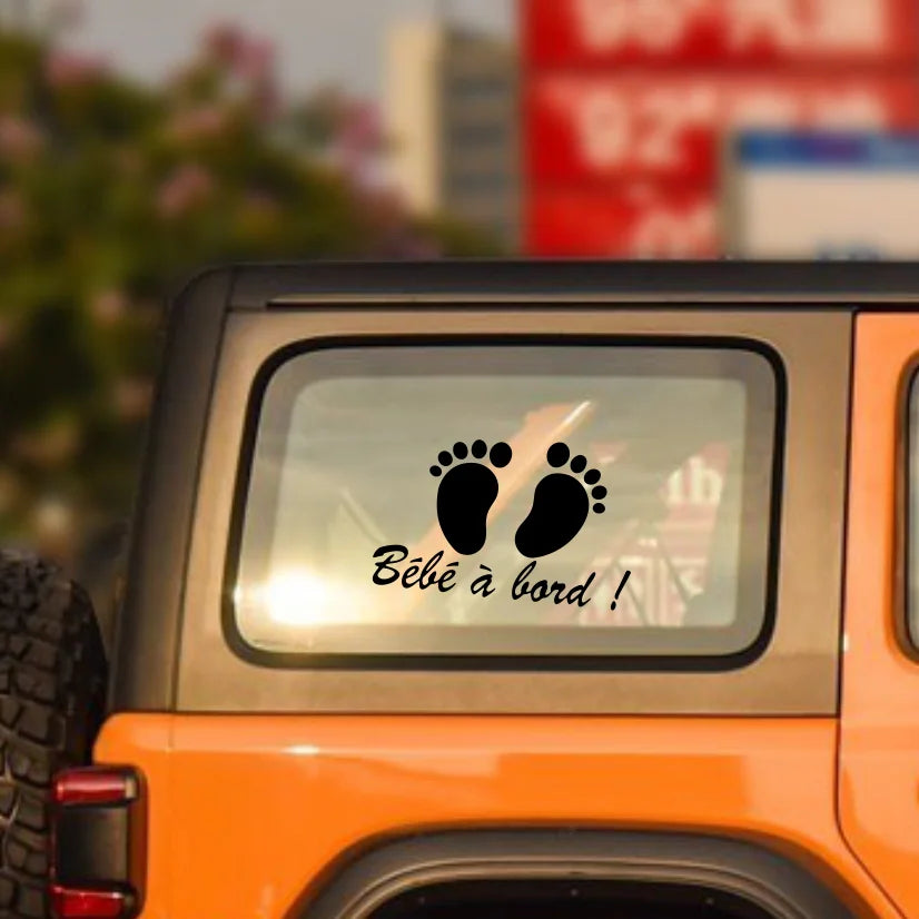 STICKY Baby On Board Sticker Decal With Little Baby Feet Waterproof Sunscreen For Motorcycle Off-road Rear Windshield