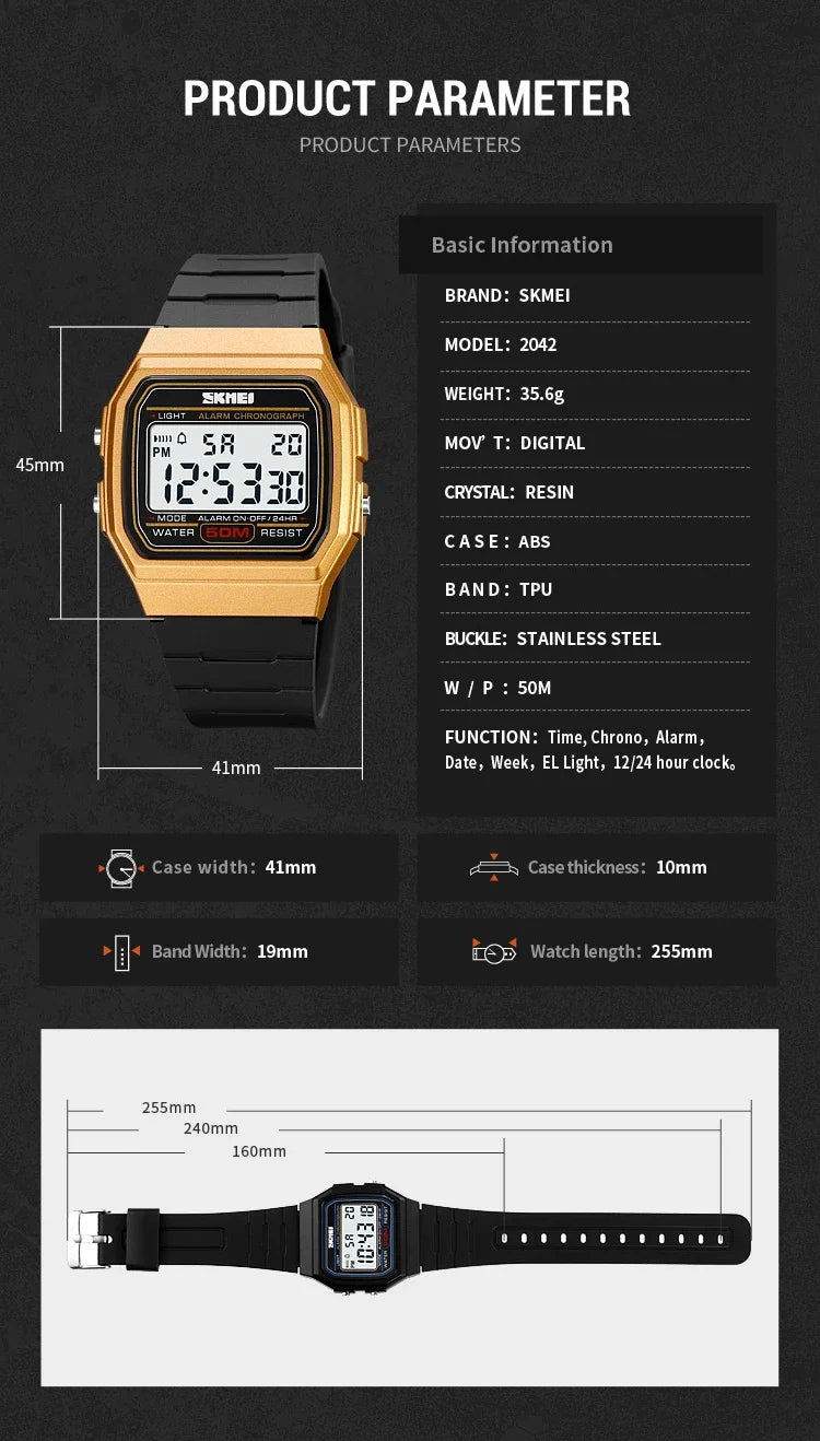 SKMEI 2042 Military Clock reloj hombre Digital Sport Watches  Mens Outdoors 5Bar Waterproof Chrono Date Week Men Wristwatches