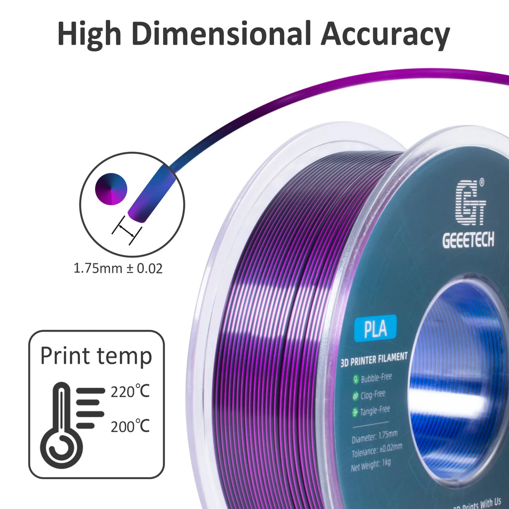 Geeetech Tri Color Silk PLA Filament , 3D Filament 1,75 mm 1KG Spool Wire  (+/-0.03mm) Vacuum packaging, special color