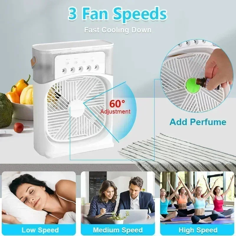 Summer Cooling Fan 3 In 1 Portable Desktop Humidifier USB Mini Air Conditioners Night Light Water Mist For Home, Office
