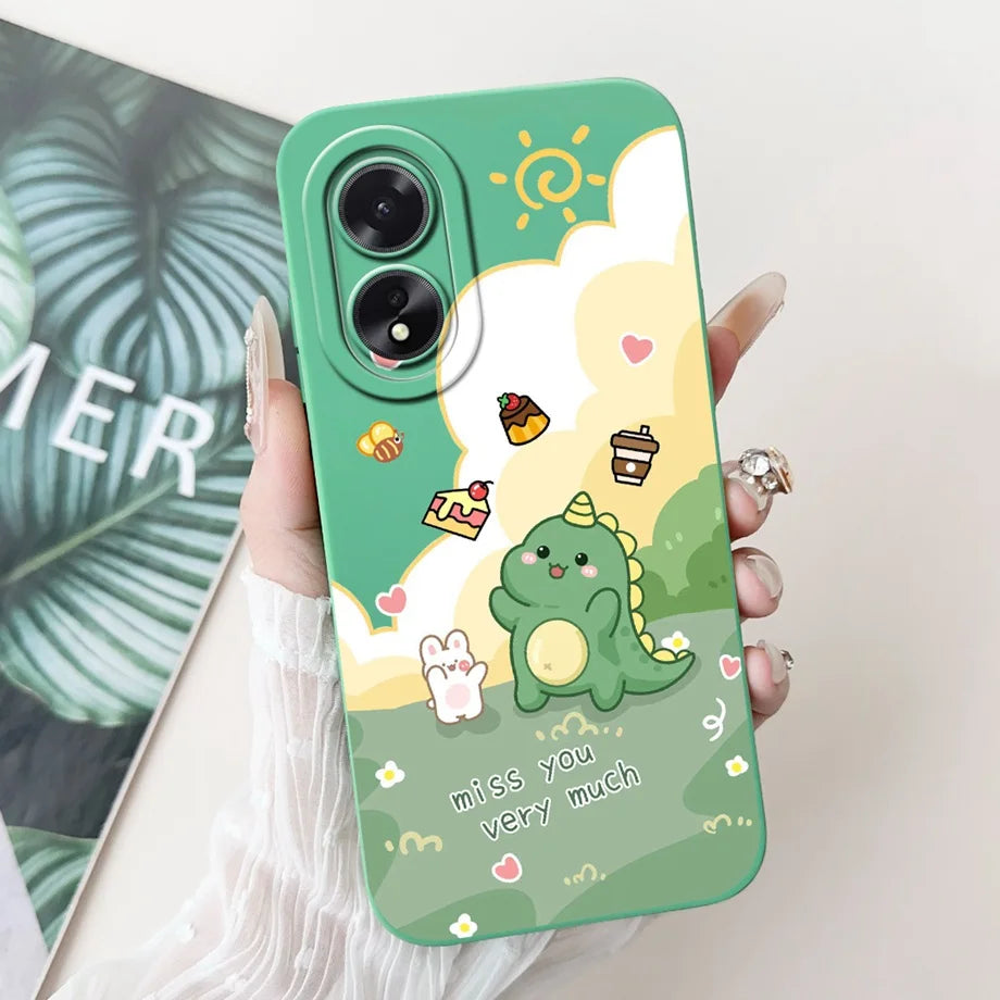 For Oppo A38 CPH2579 Phone Case New Fashion Soft Matte Silicone Rabbit Flower Goothic Style Capa For Oppo A18 CPH2591 Back Cover