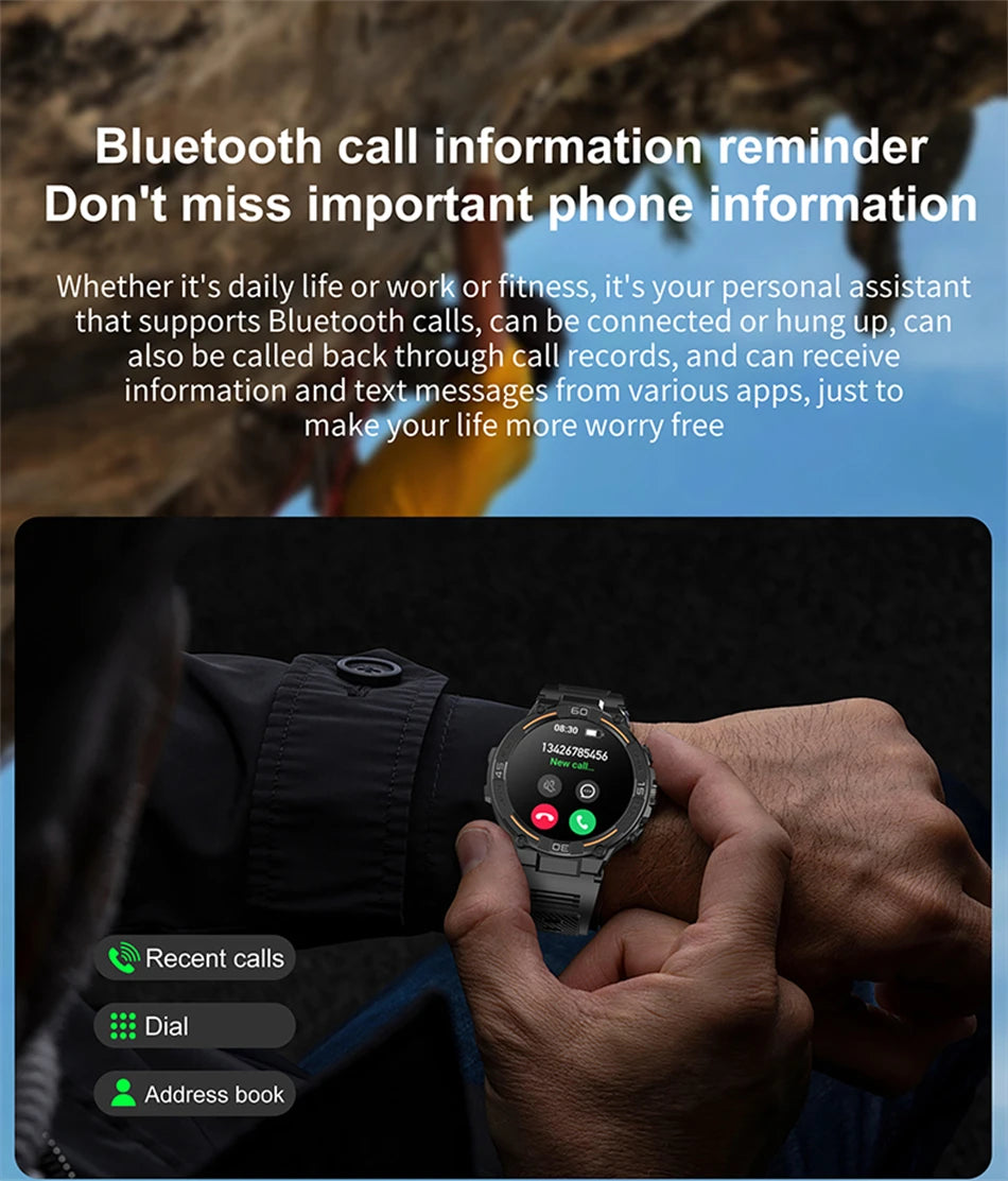Outdoor Military Rugged Smartwatch Men GPS Sports Fitness Waterproof Watch Bluetooth Call with LED Lights Smart Watch