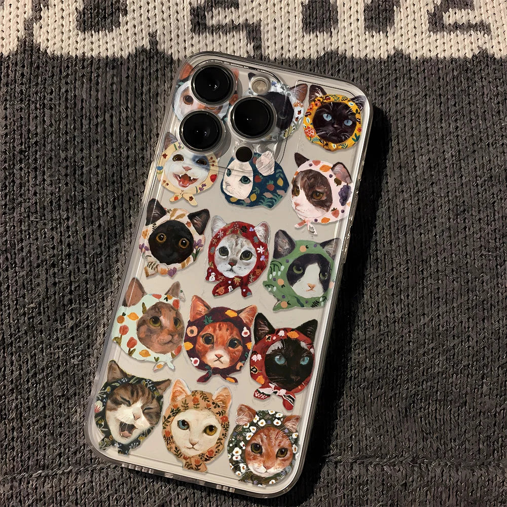 Colorful Cat Design Phone Case For iPhone 17 Pro Max 16 15 14 13 12 11 16 Plus 17 Air Shockproof Silicone Bumper Cover