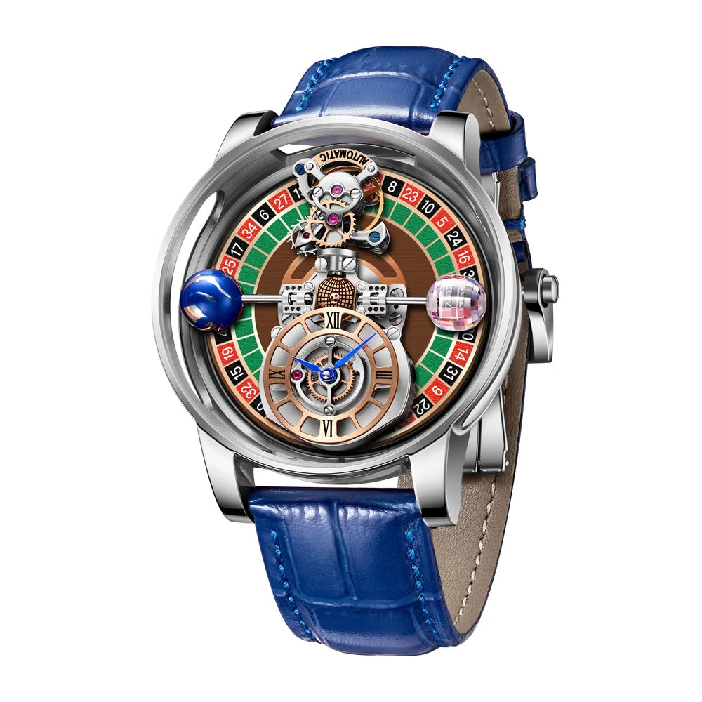 2025 HAEMMER New Men's Watch Transparent Hollow Design Celestial Roulette Quartz Watch Steel Leather Waterproof