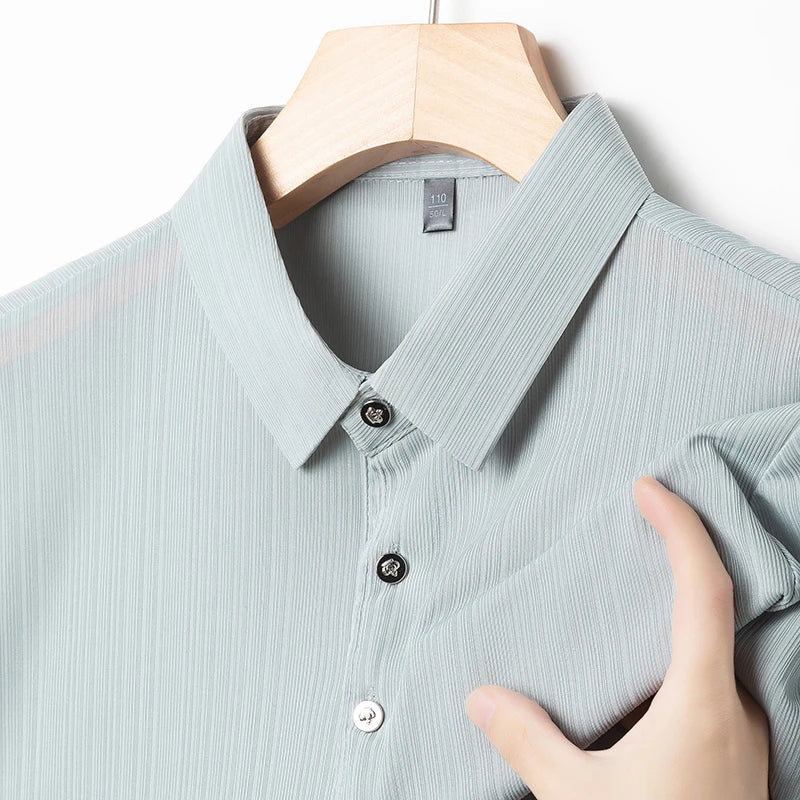 2025 New Men's Casual and Fashionable Solid Color Short Sleeved Polo Shirt Comfortable and Versatile Summer T-shirt
