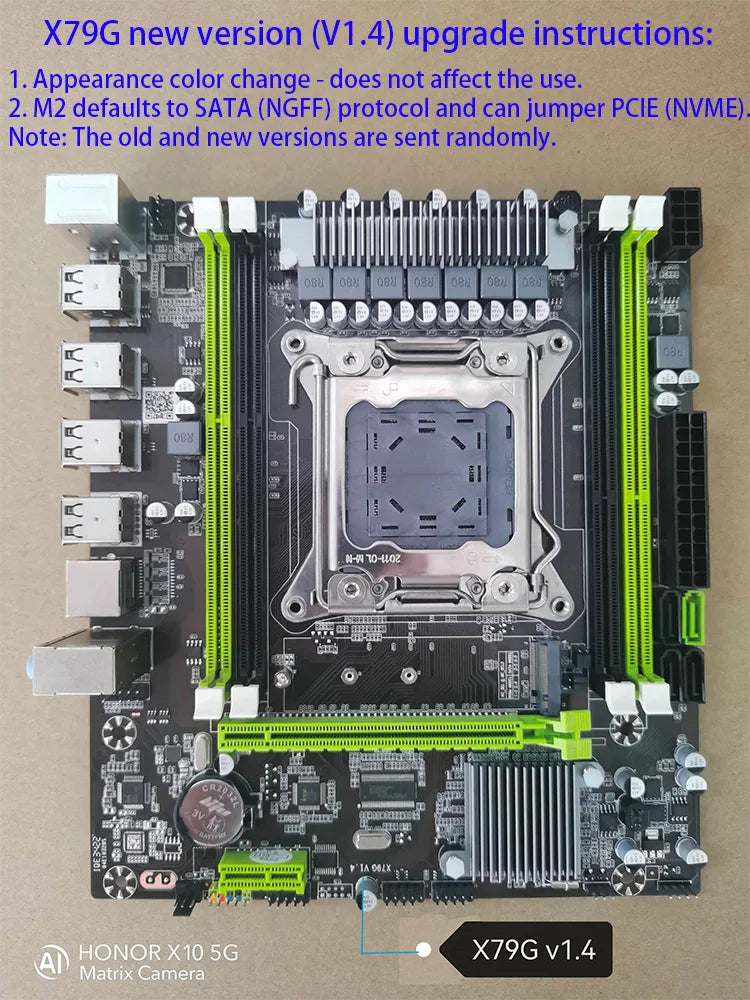 Atermiter X79G  X79 Motherboard LGA 2011 USB2.0 SATA3 Support REG ECC Memory And Xeon E5 Processor 4DDR3  PCI-E NVME M.2