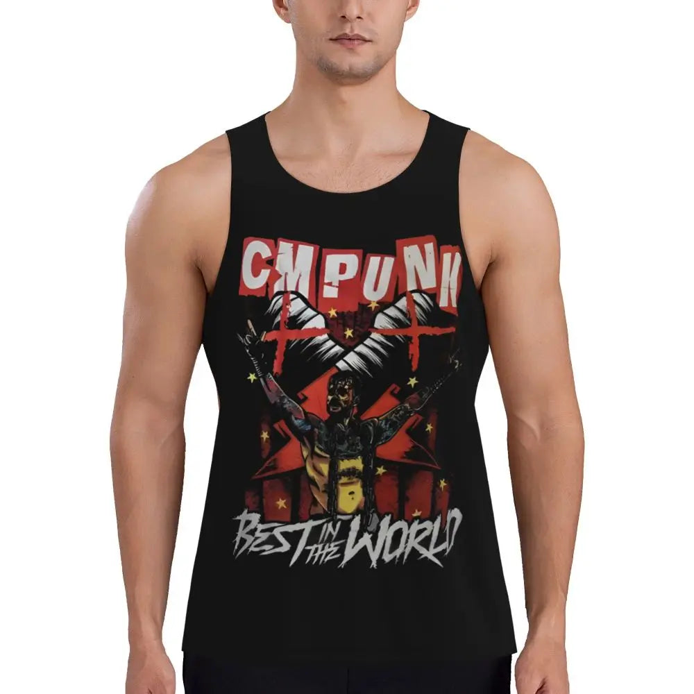 Graphic Wrestling CM Punk Best In The World Workout Tank Tops Sleeveless Shirt Bodybuilding Fitness Gym Compression Vest