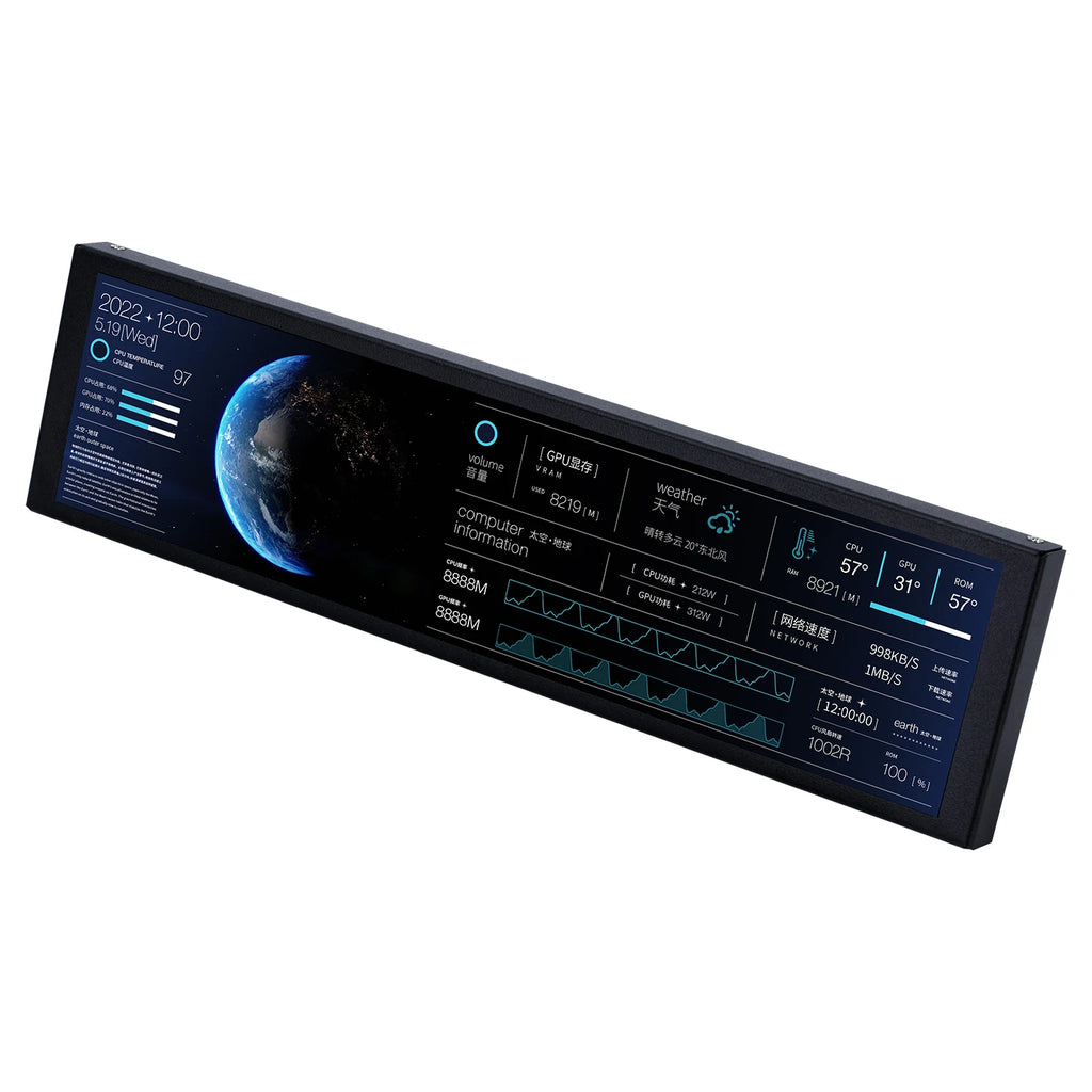 TURZX 9.2 Inch Type-C Chassis Secondary Screen 1920*462 IPS Display CPU GPU RAM HDD Weather Monitor LCD No AIDA64 USD Display