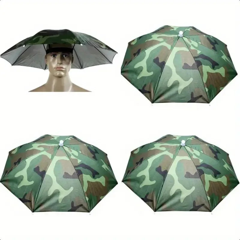Rain Umbrella Hat Foldable Sun Shade Waterproof Fishing Headwear Cap Beach Head Hats Double-Layer UV Protection Sunscreen