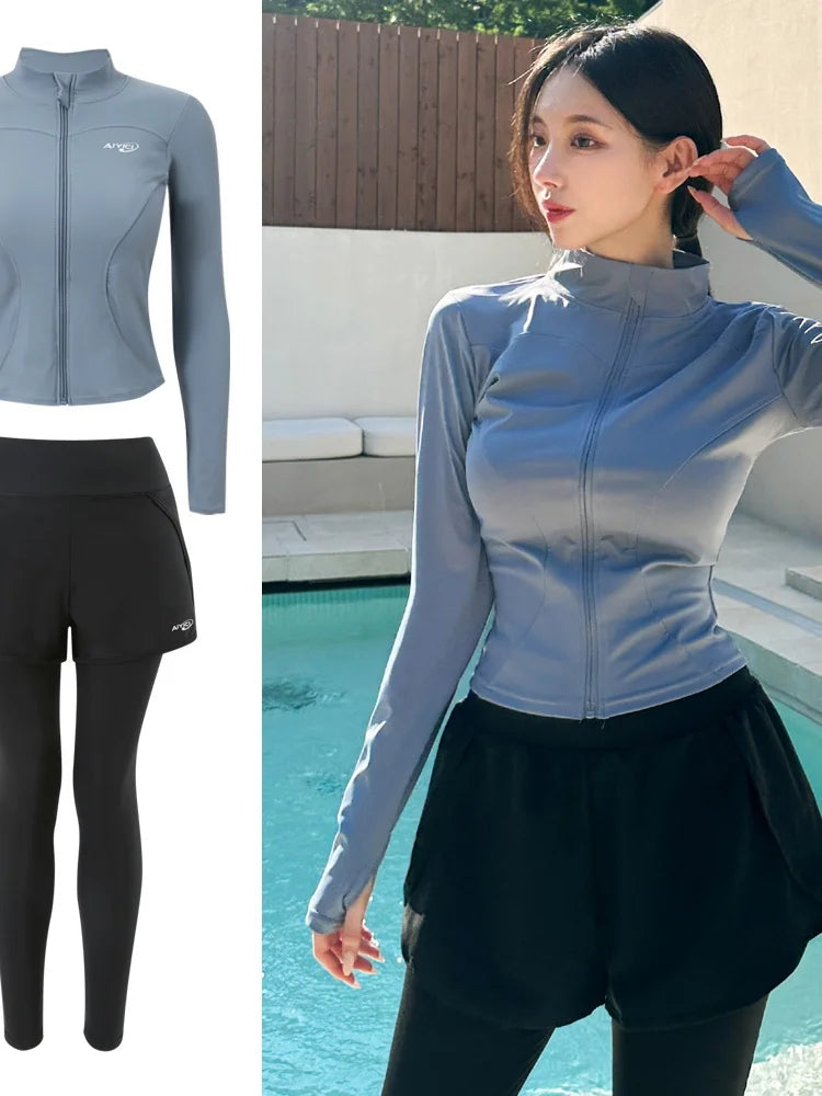 2026 New Women's Wetsuit Two-Piece Long Sleeve Long Pants Swimming Suit Diving Suit Warm Sunscreen Sports Style Separate Briefs