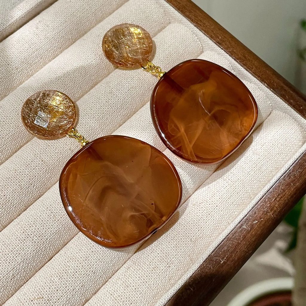 Vintage Brown Resin Statement Earrings 2025 New Trending Fashion Designers Earings For Women