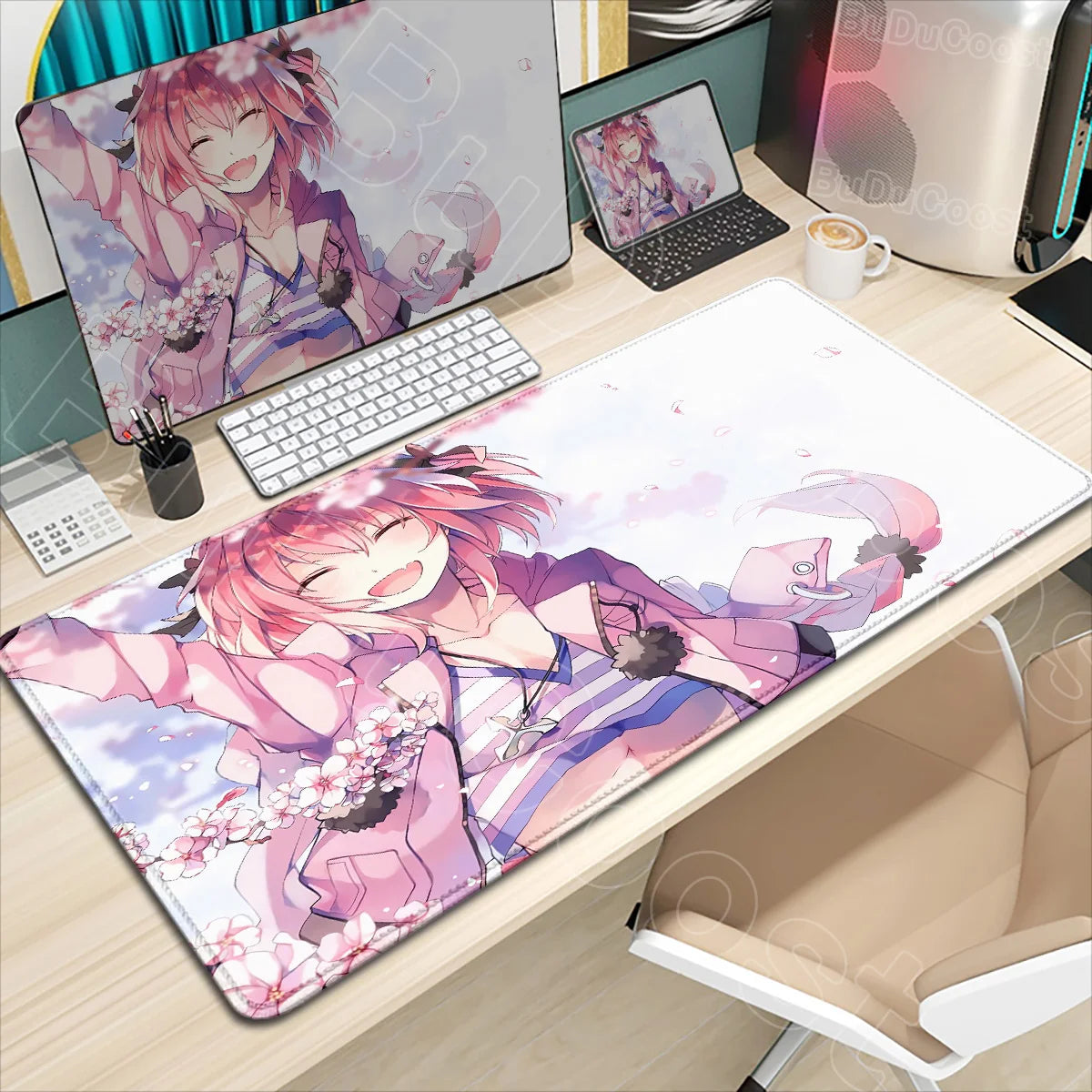 Astolfo Mousepad HD Print Anime Girl Computer Gamer Locking Edge Non-slip Rubber Mouse Pad Keyboard PC Desk Pad Table Decoration
