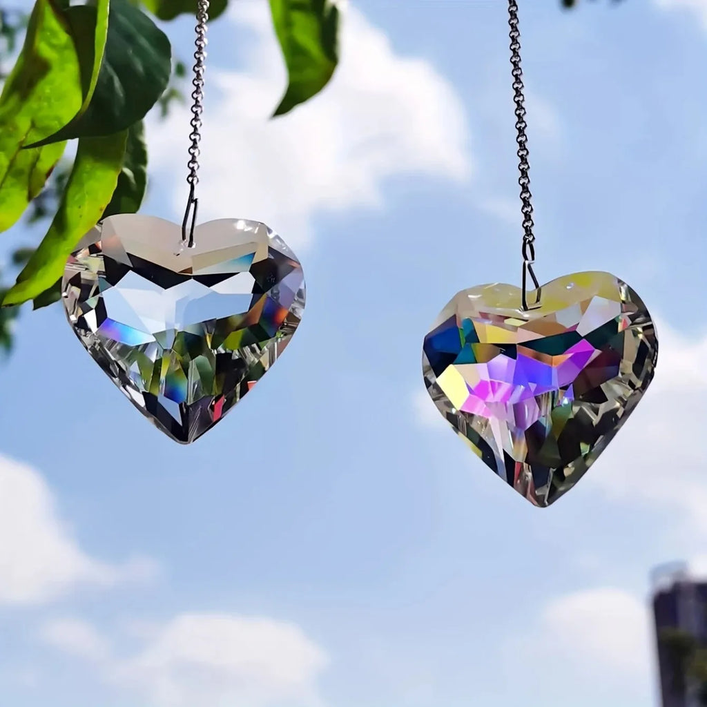 2pcsheart-shaped crystal sun traps, a rainbow-making device for Windows, and a hanging garden sun trap with glass prisms, suitab